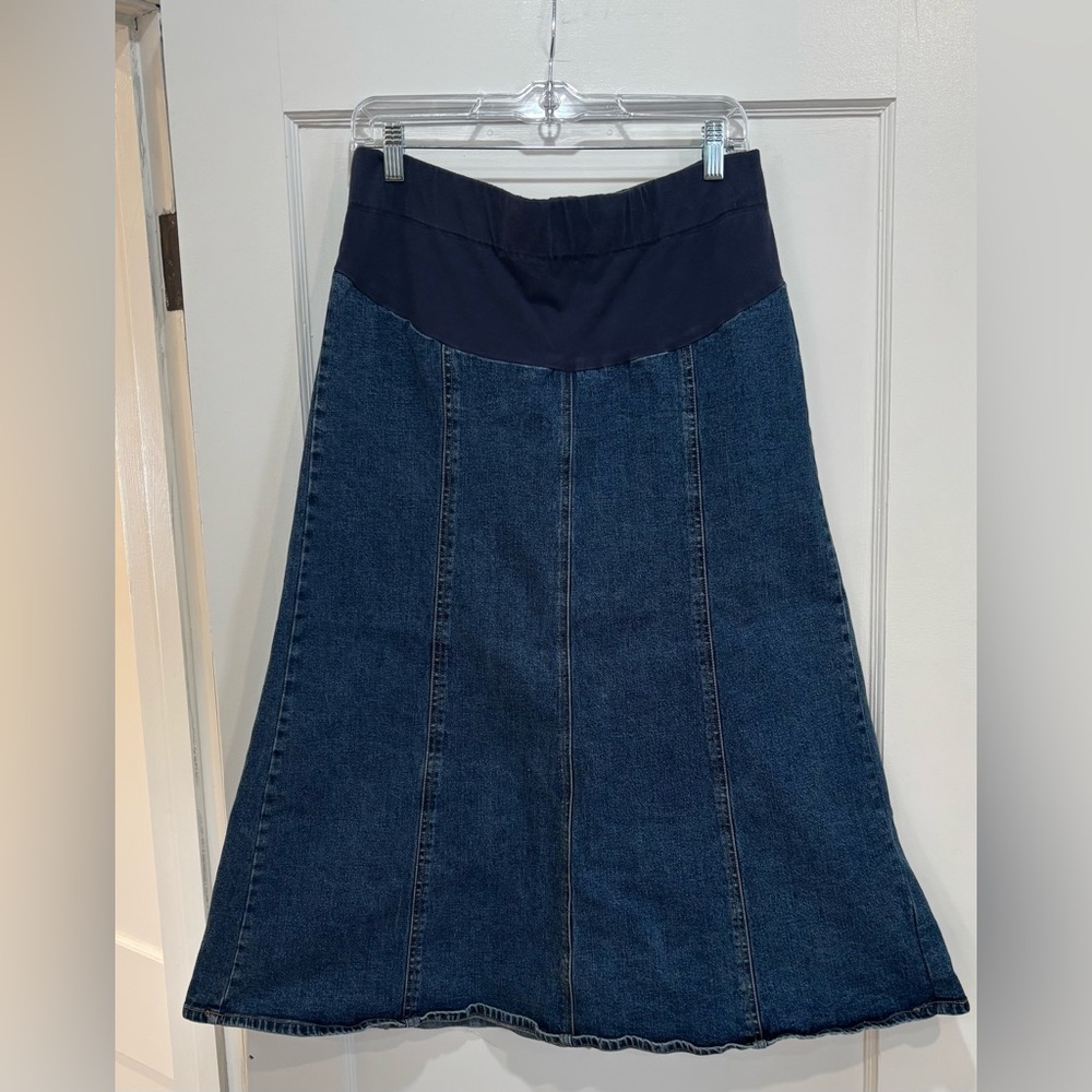 Motherhood Dark Blue Denim A-Line Maternity Skirt